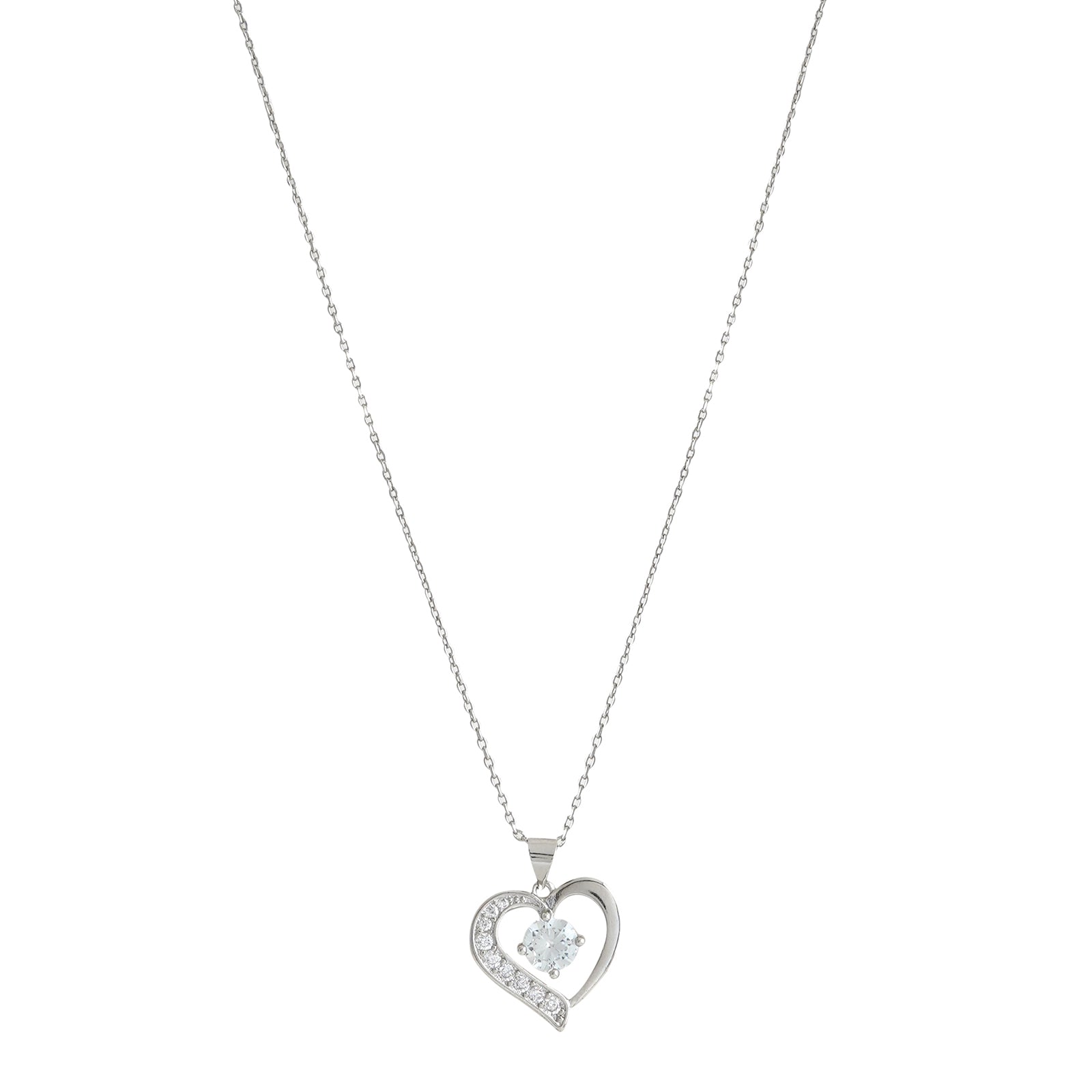 Aveline Drop in a Heart Silver Necklace