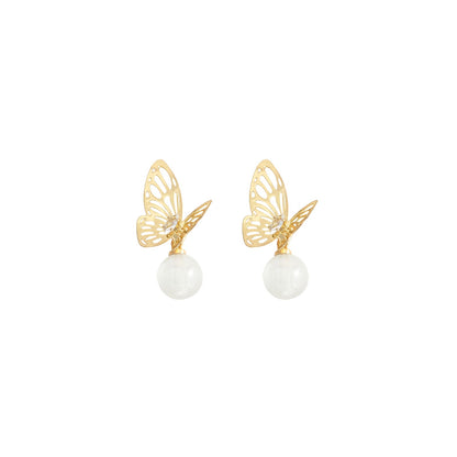Butterfly Pearl Drop Earrings