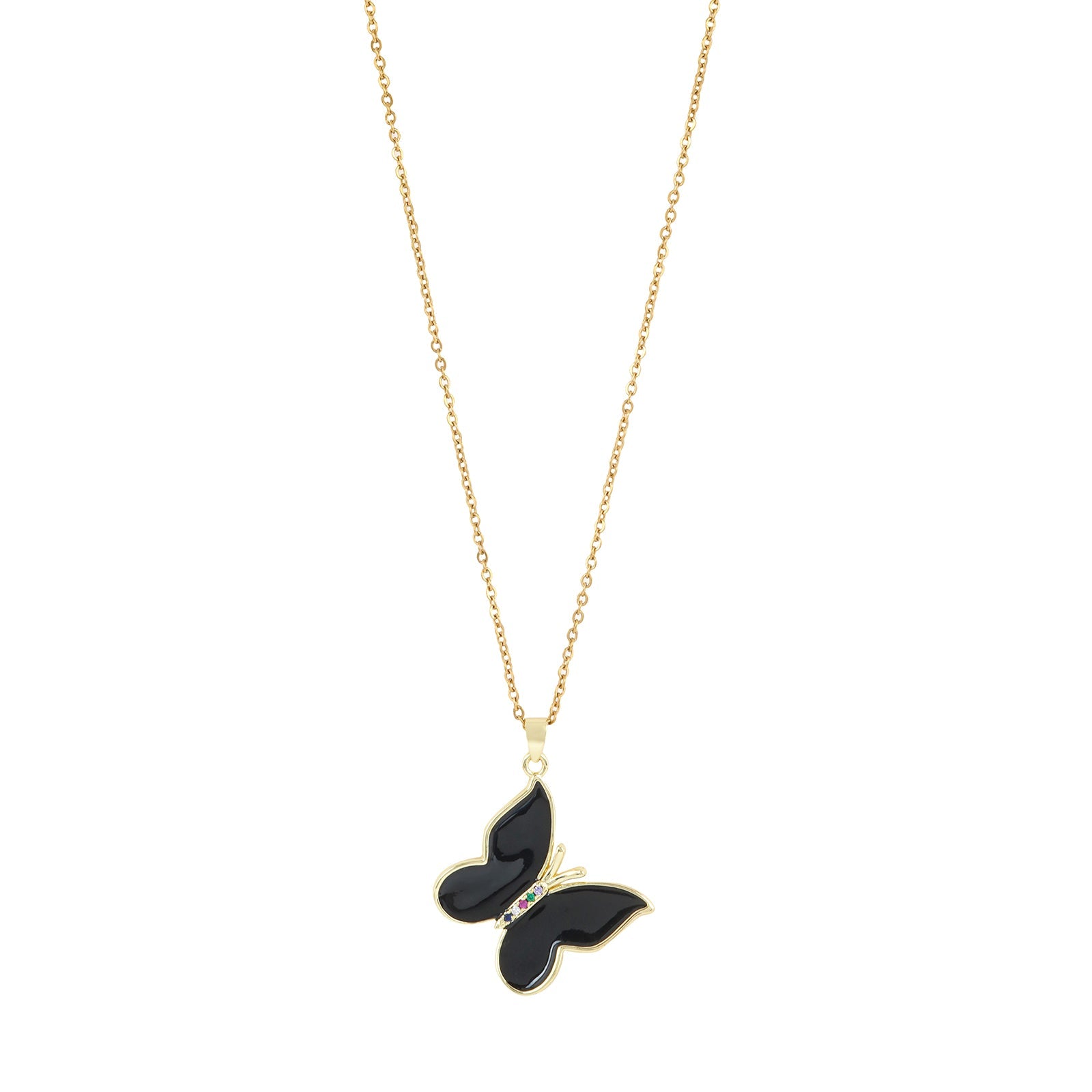 Zaria Black Butterfly Charm Necklace