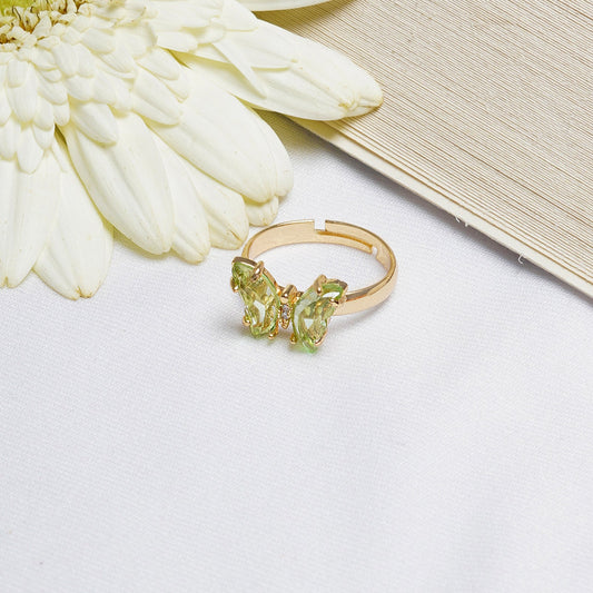 Mabel Butterfly Light Green Stone Ring