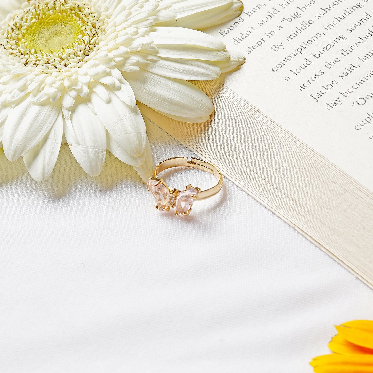 Mabel Butterfly Light Pink Stone Ring