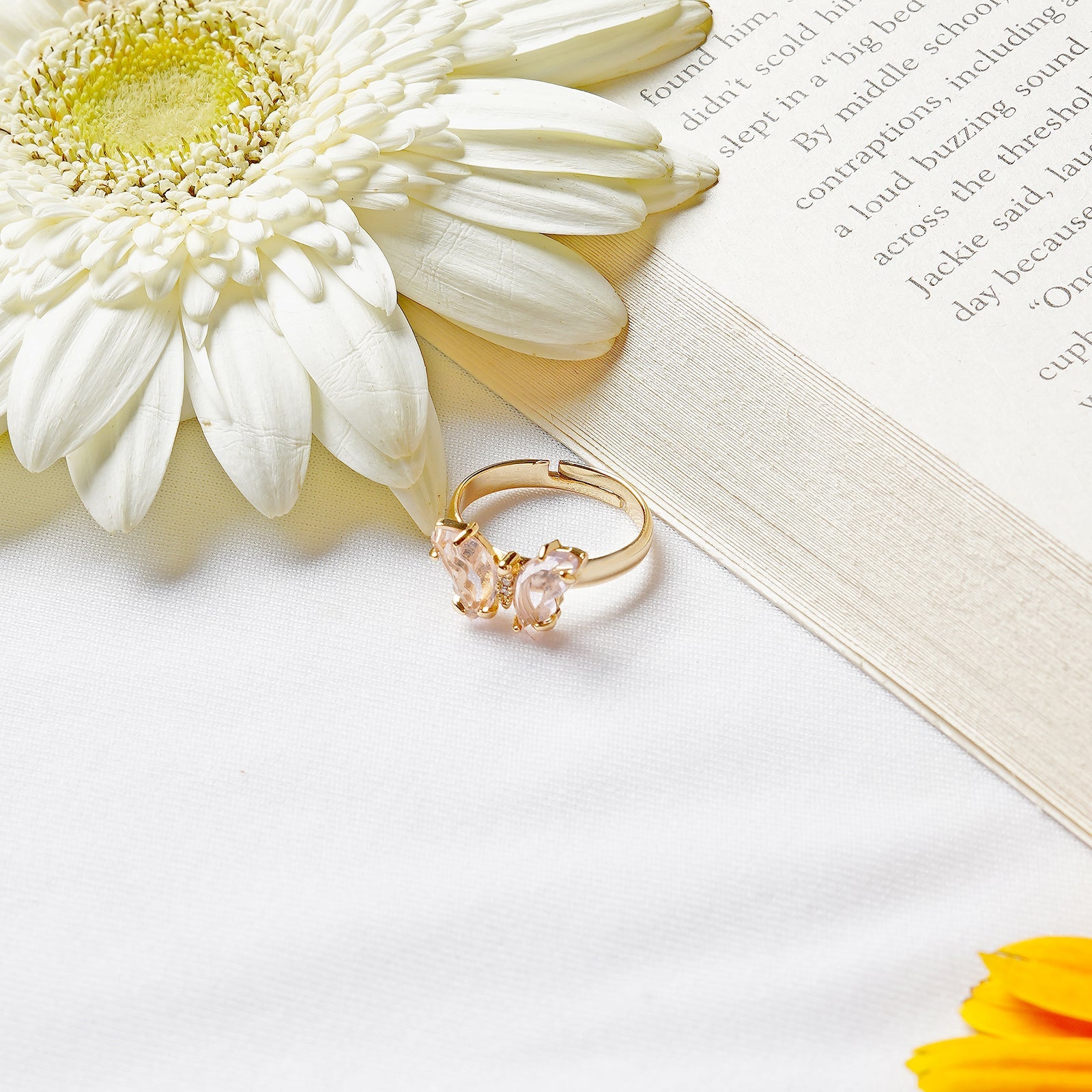 Mabel Butterfly Light Pink Stone Ring