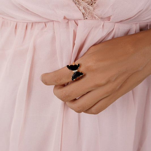 Mabel Butterfly Big Black Stone Ring
