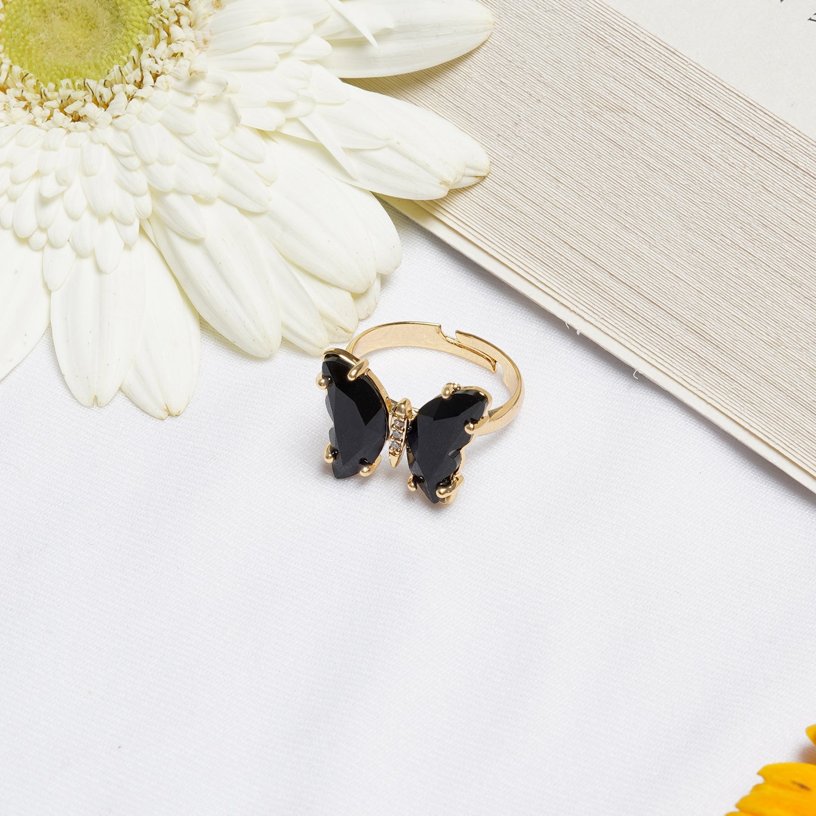Mabel Butterfly Big Black Stone Ring