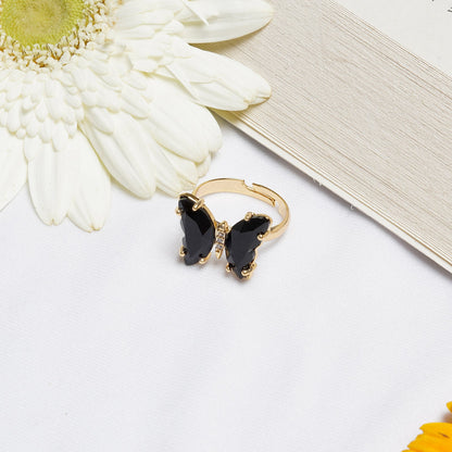 Mabel Butterfly Big Black Stone Ring