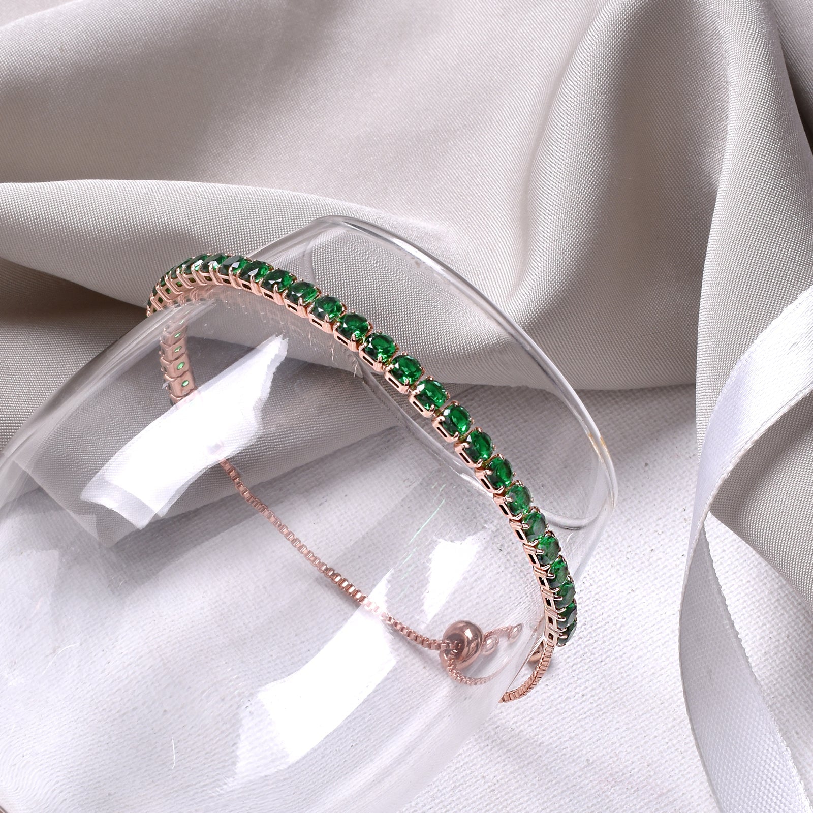 Nora  Gold Tennis Green Bracelet