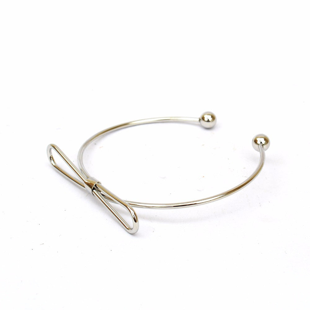 Elegant Bow Open Cuff Silver Bracelet - Joker & Witch