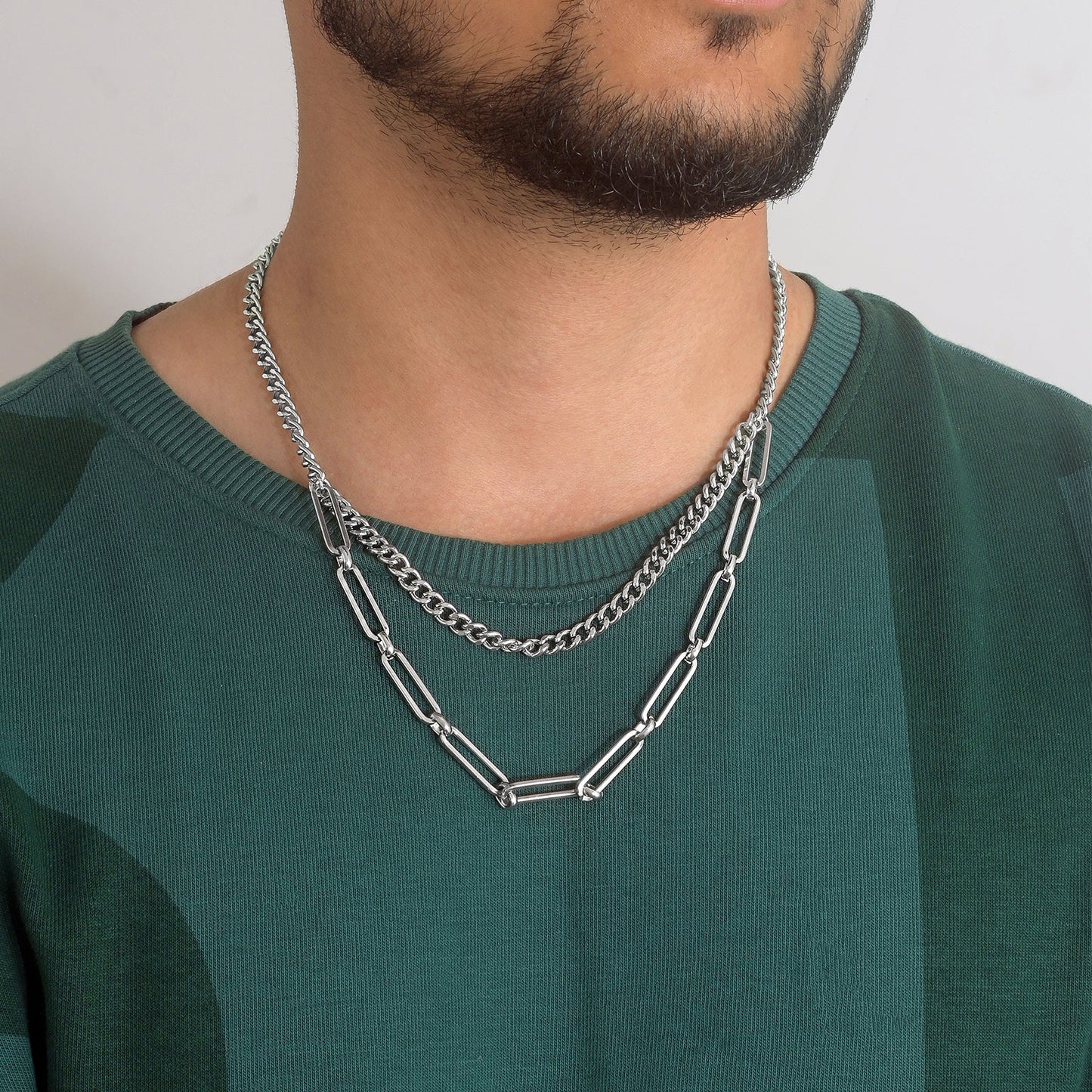 Alpha Men Silver Layered Necklace