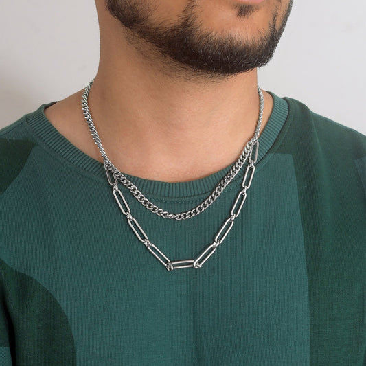 Alpha Men Silver Layered Necklace