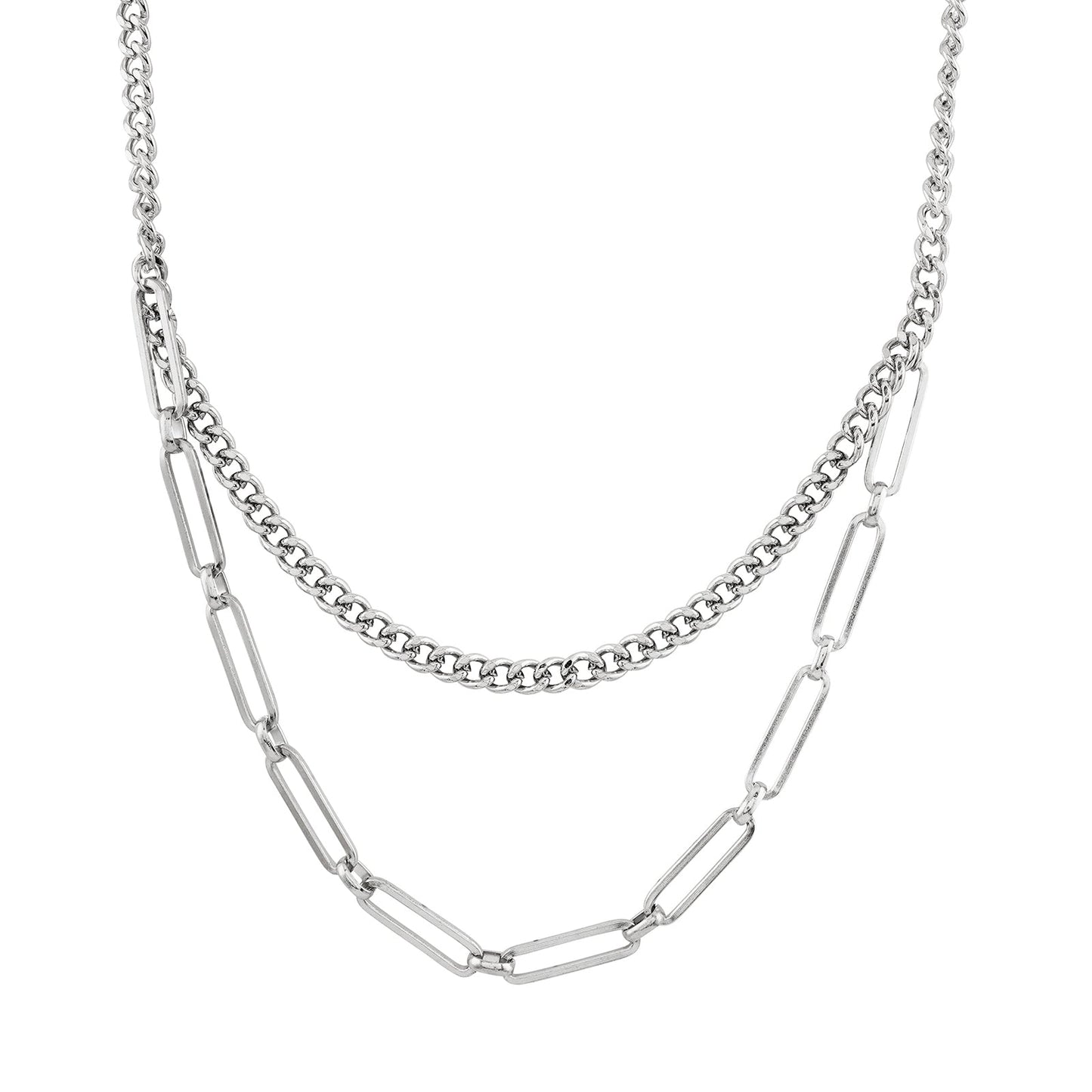 Alpha Men Silver Layered Necklace