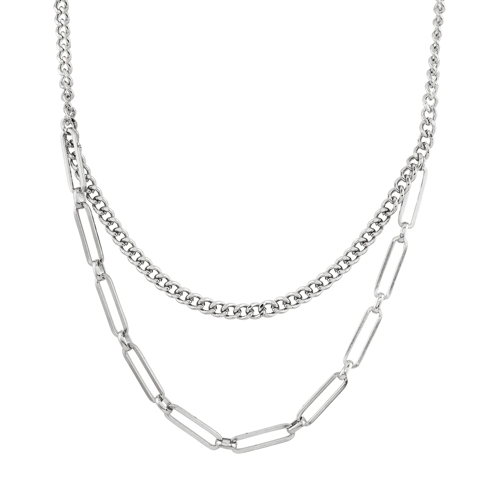 Alpha Men Silver Layered Necklace
