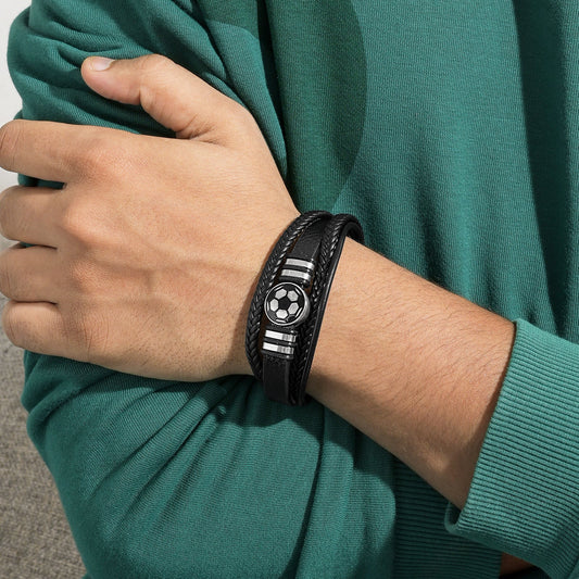 Bennington Black Men's Leather Layered Bracelet