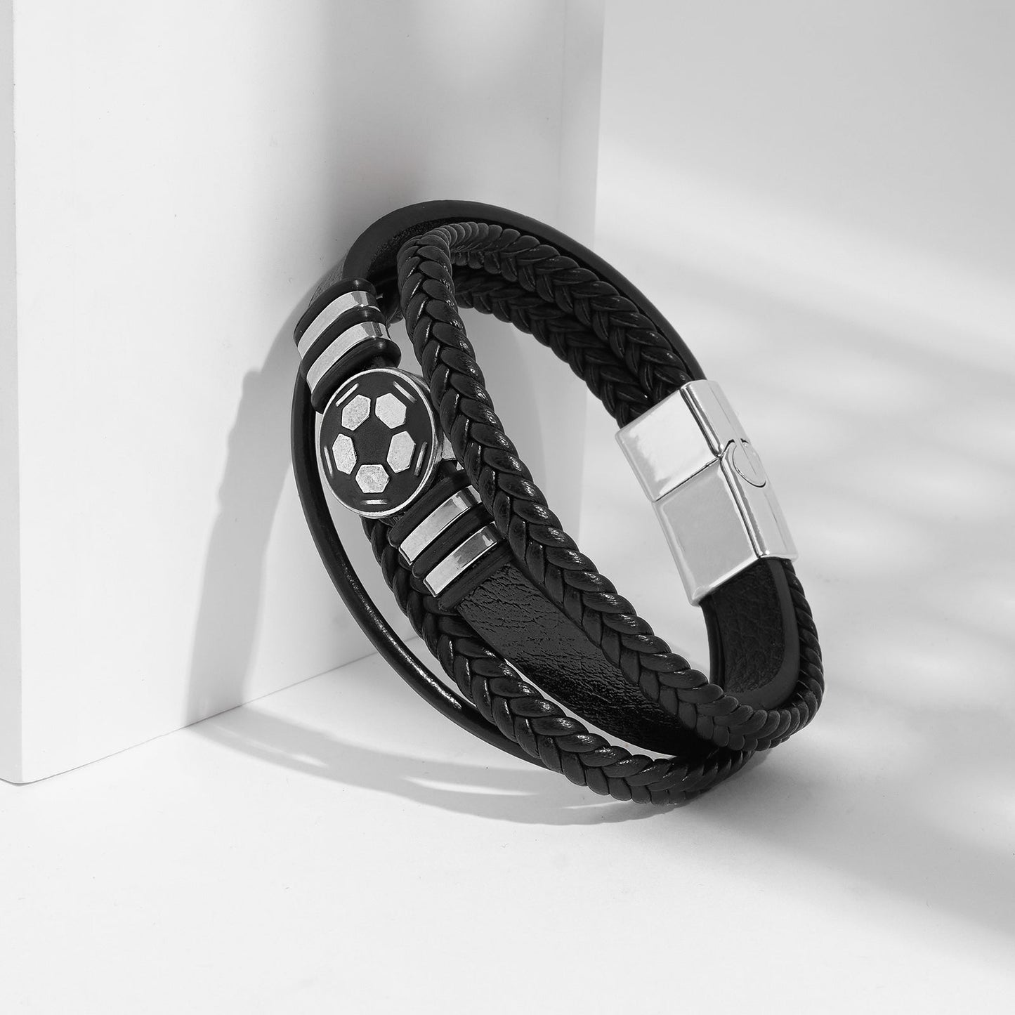 Bennington Black Men's Leather Layered Bracelet