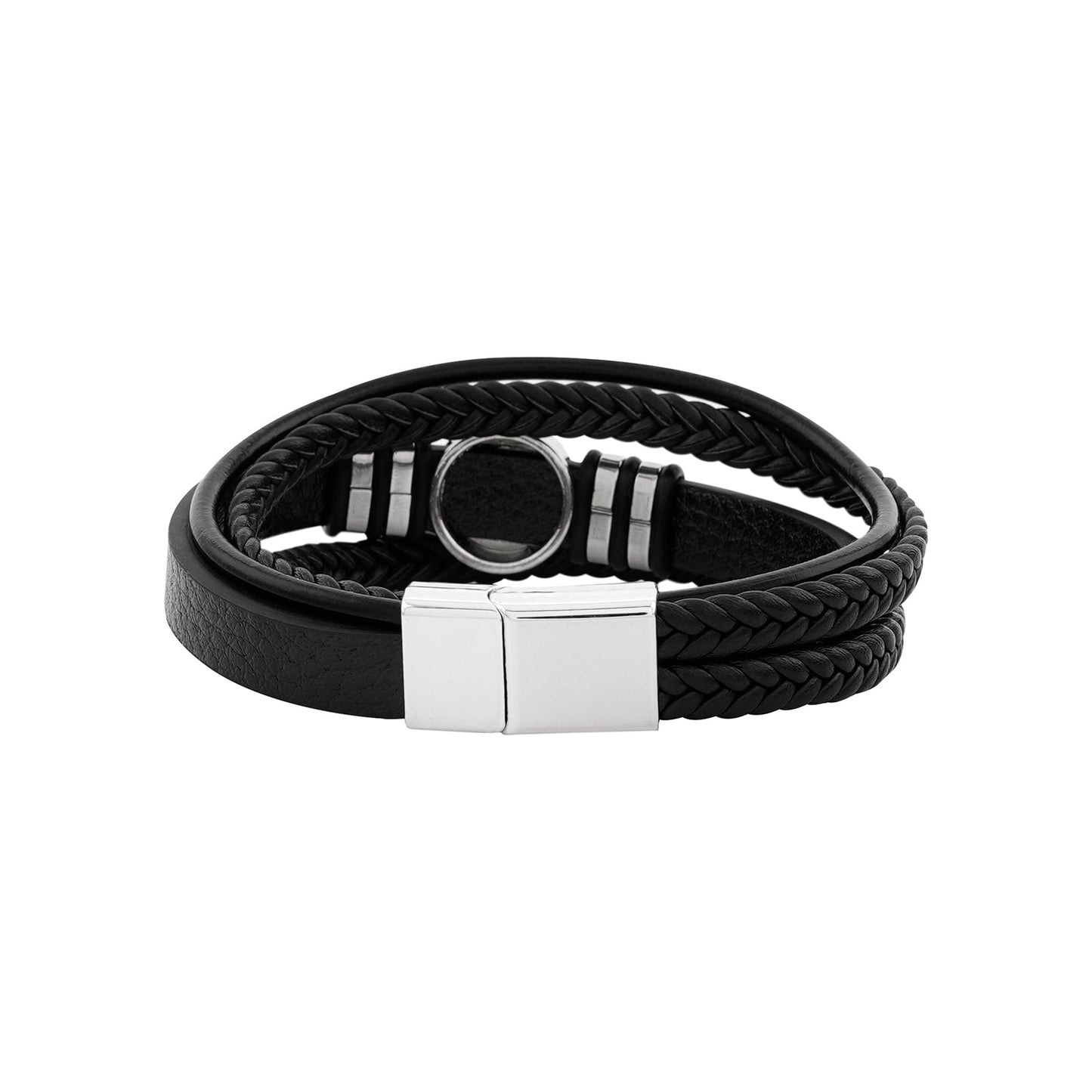 Bennington Black Men's Leather Layered Bracelet