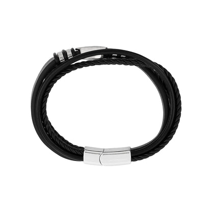 Bennington Black Men's Leather Layered Bracelet
