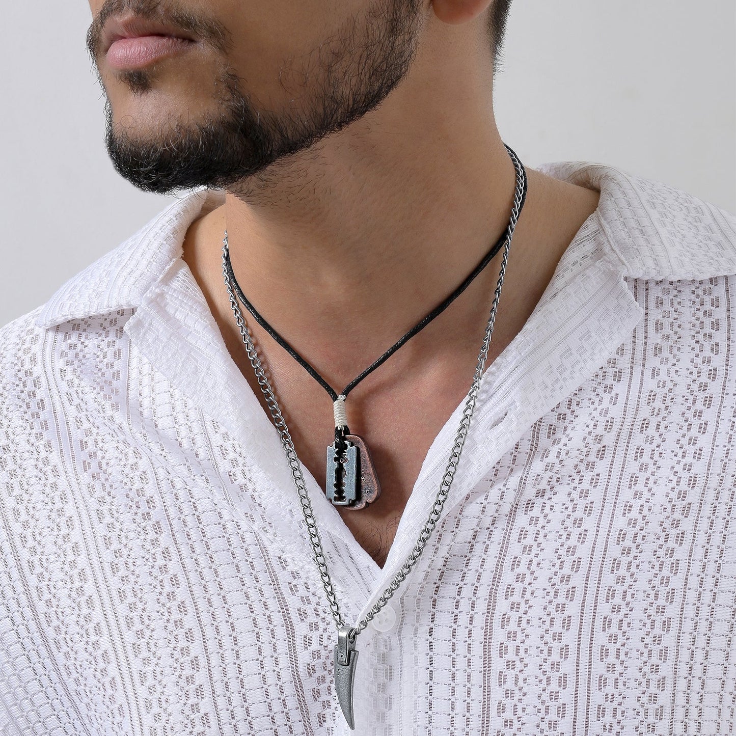 Polin Men's Layered Black Necklace