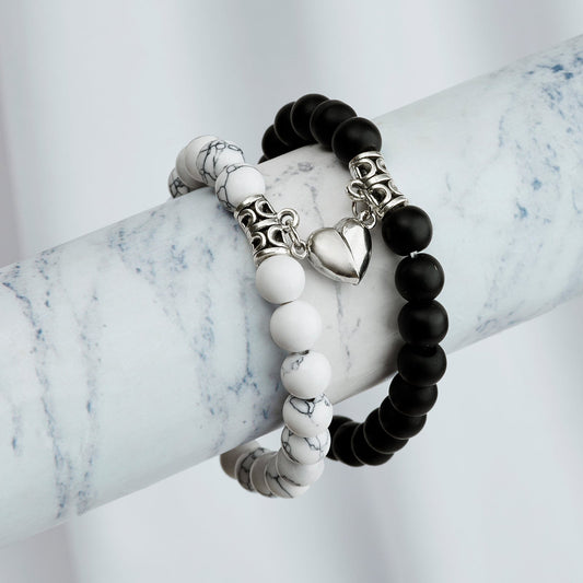 New Romantics Black And White Couple Beaded Bracelet
