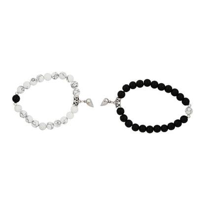New Romantics Black And White Couple Beaded Bracelet
