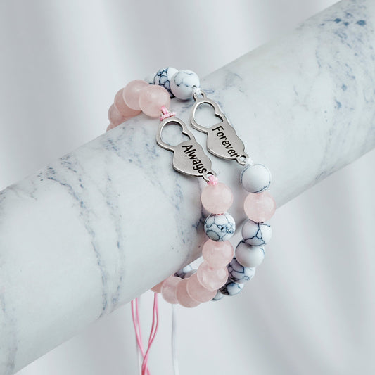 Enchanted Pink And White Couple Beaded Bracelet