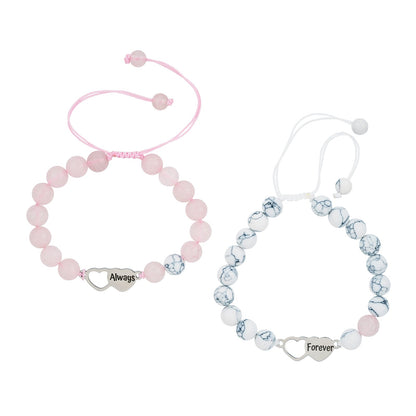 Enchanted Pink And White Couple Beaded Bracelet