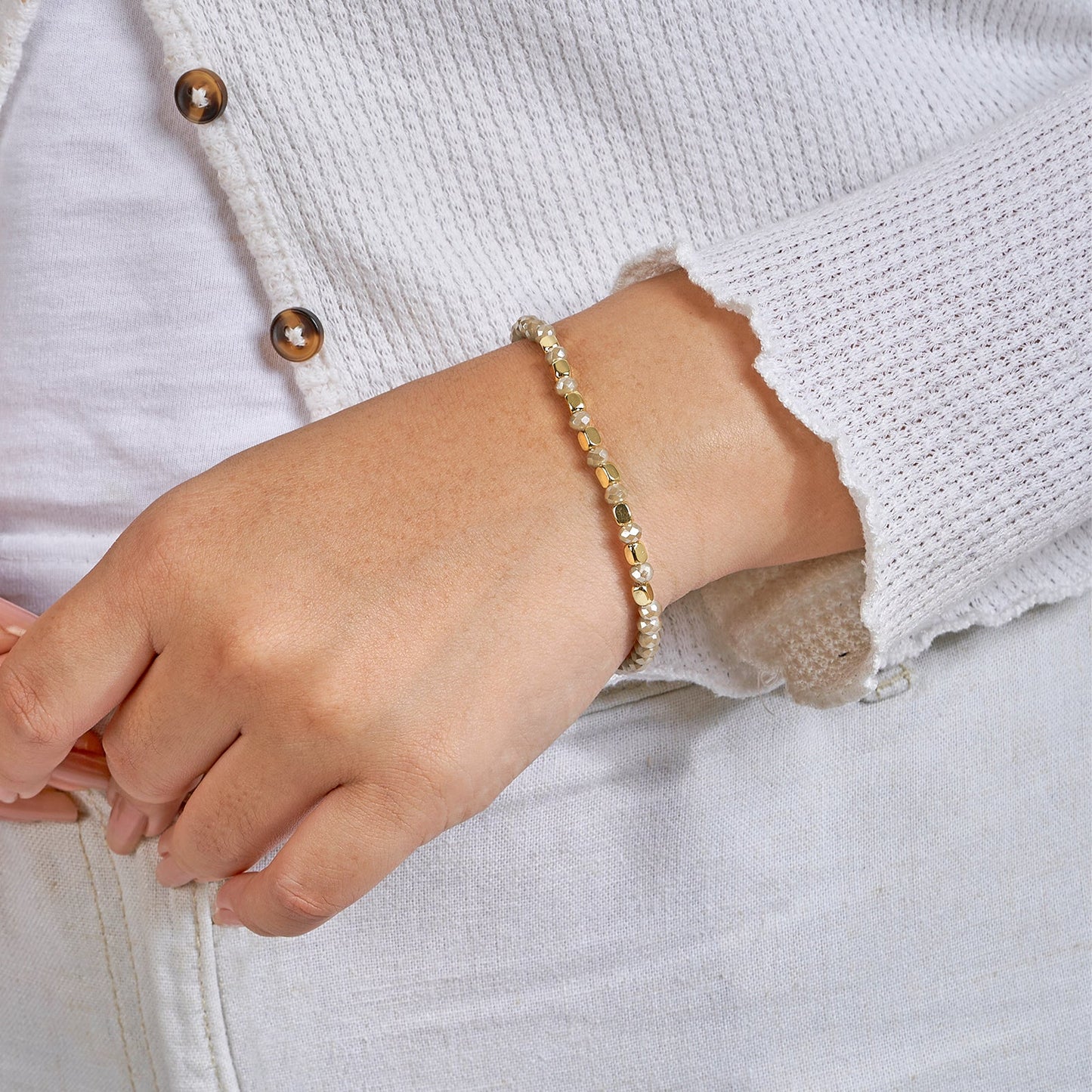 Out Of The Woods Grey And Gold Beaded Bracelet