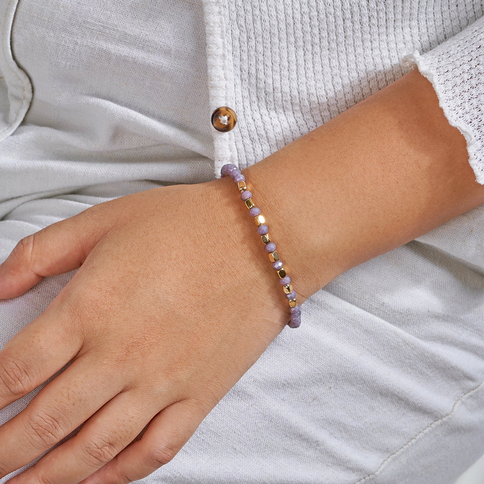 Lavendar Haze Violet And Gold Beaded Bracelet