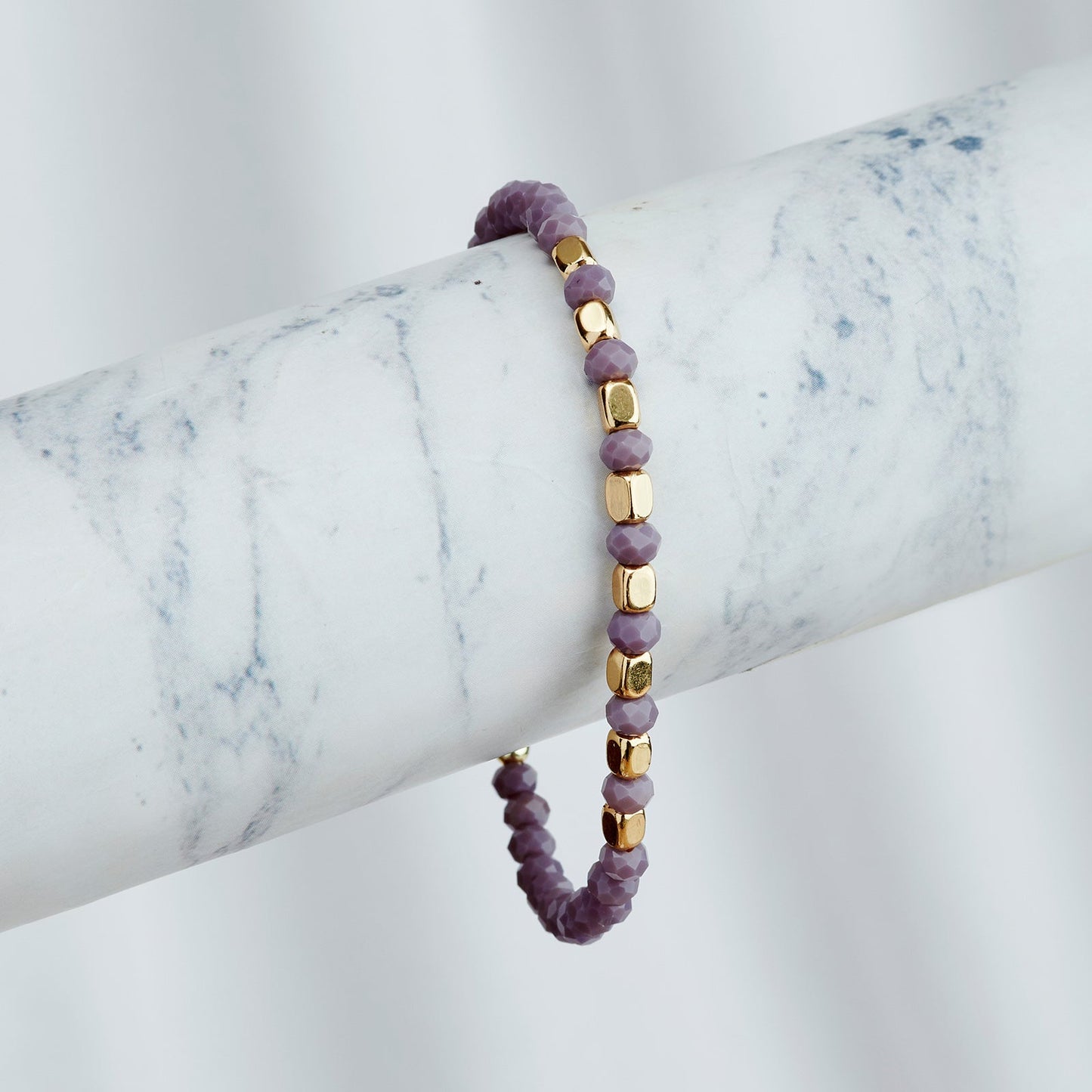 Lavendar Haze Violet And Gold Beaded Bracelet