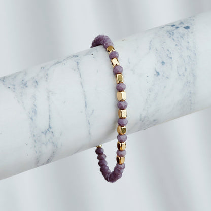 Lavendar Haze Violet And Gold Beaded Bracelet