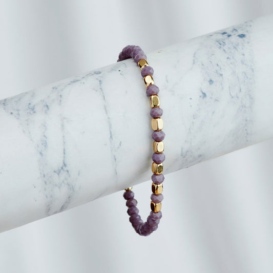 Lavendar Haze Violet And Gold Beaded Bracelet
