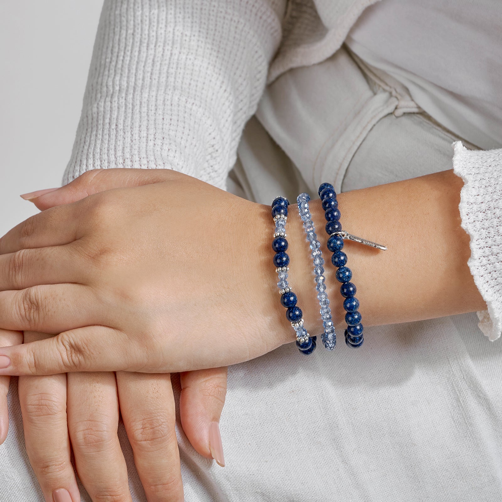 Snow On The Beach Blue Beaded Bracelet