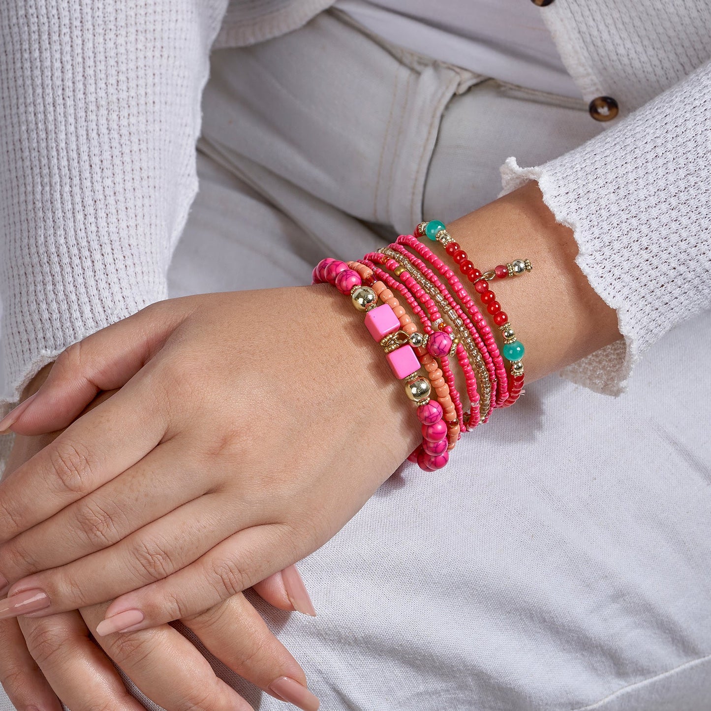 I Knew You Were Trouble Dark Pink Beaded Bracelet