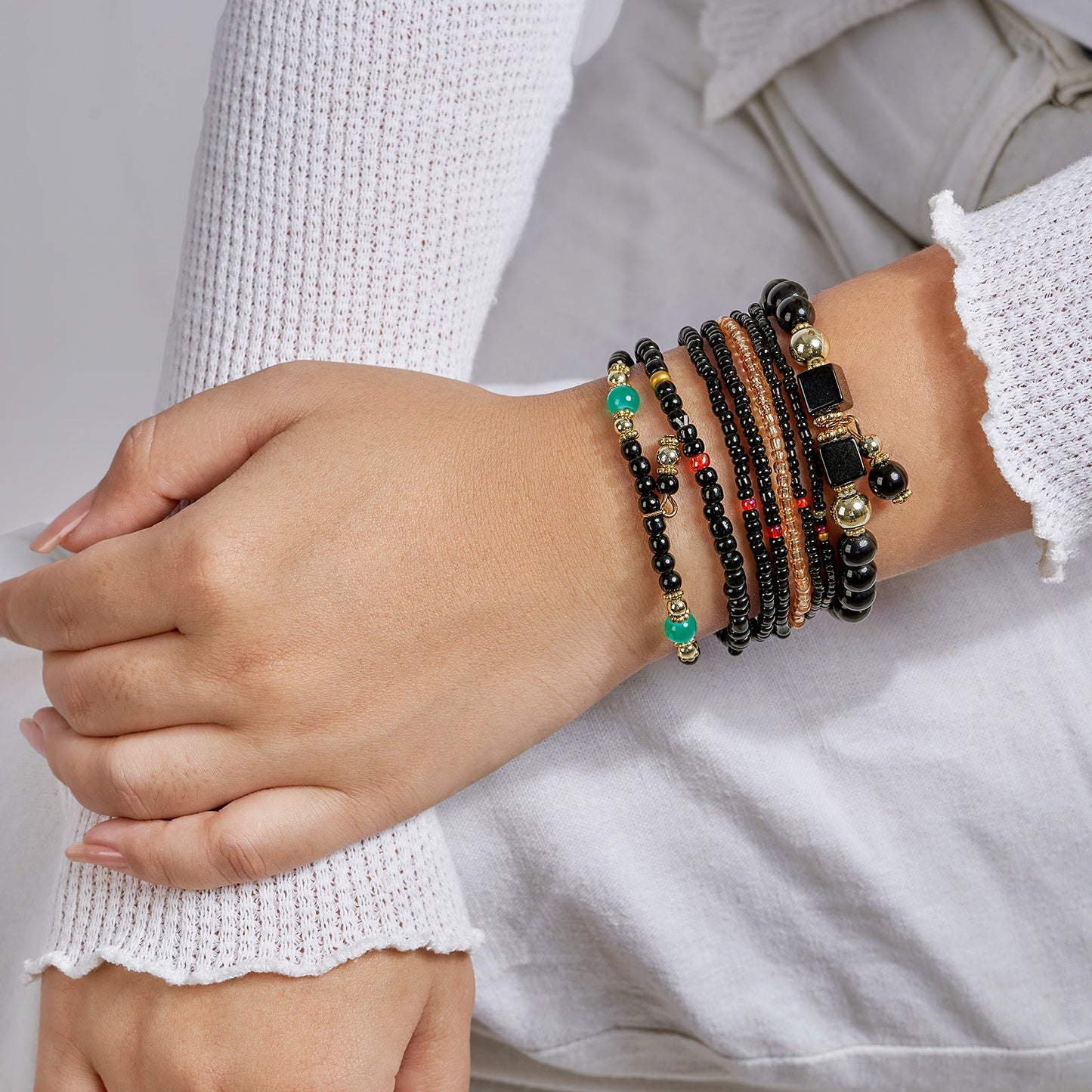 Thank You aIMee Black Beaded Bracelet