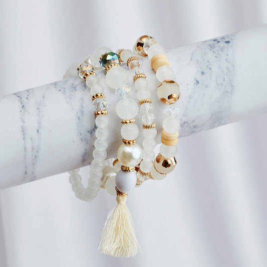 Mirrorball Cream Beaded Bracelet
