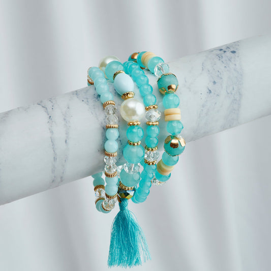 Karma Aqua Blue Beaded Bracelet