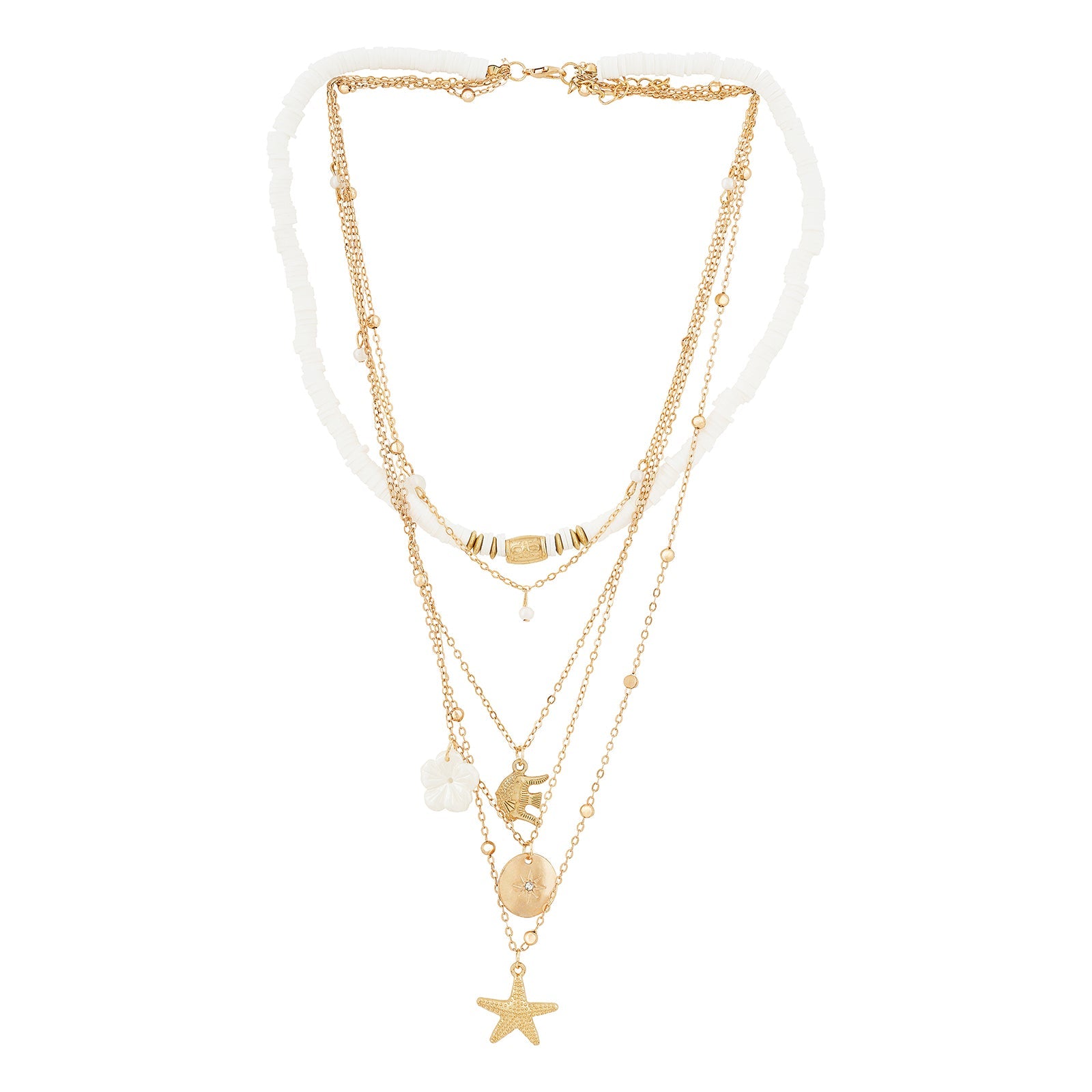Nessa Gold and White Seashell Layered Necklace
