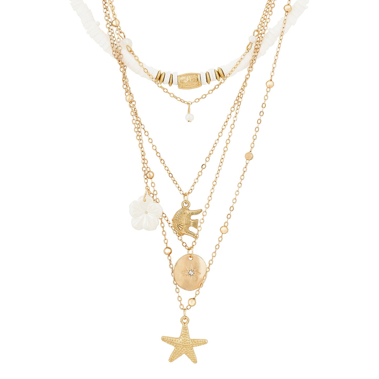 Nessa Gold and White Seashell Layered Necklace