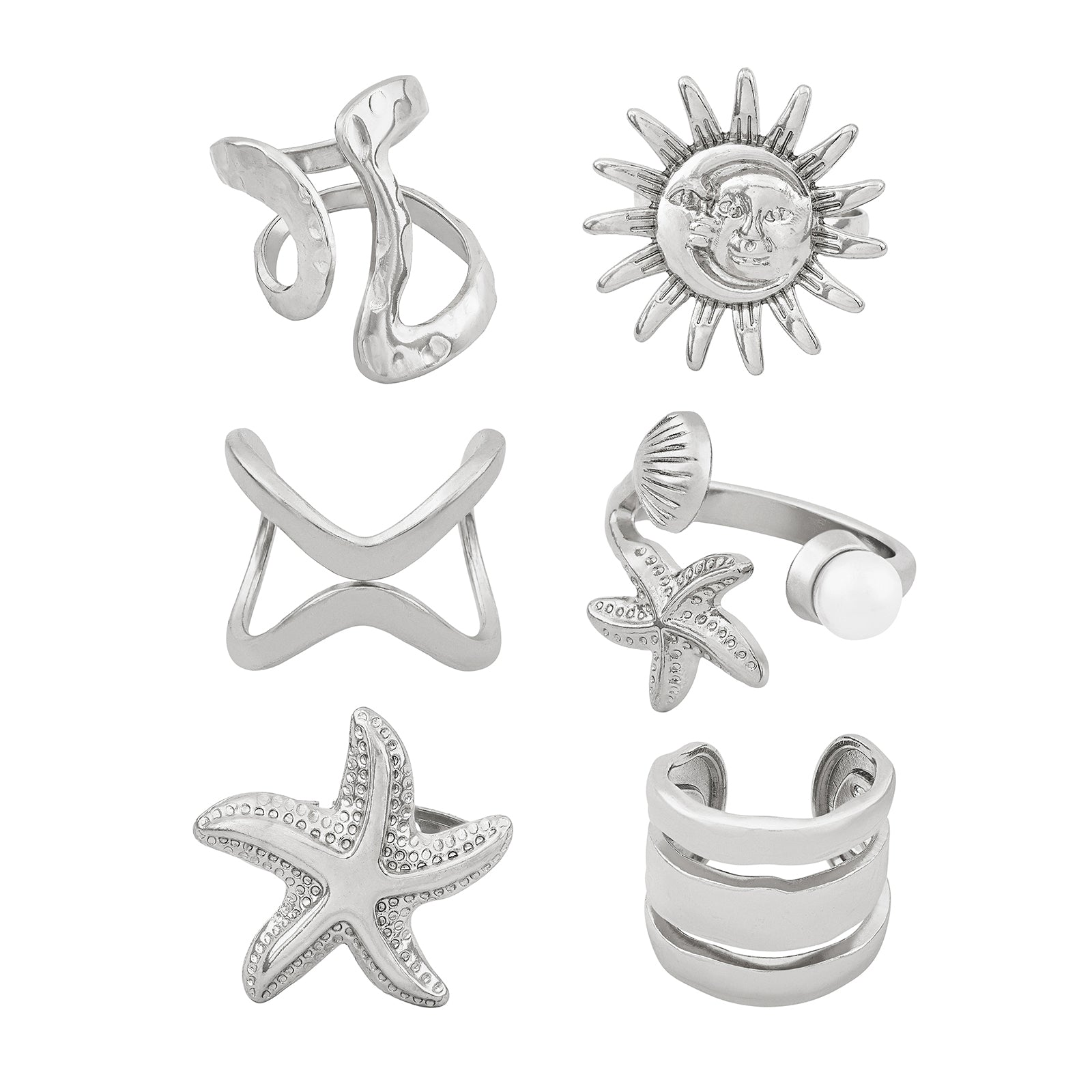 Sway Silver Seashells Ring Set