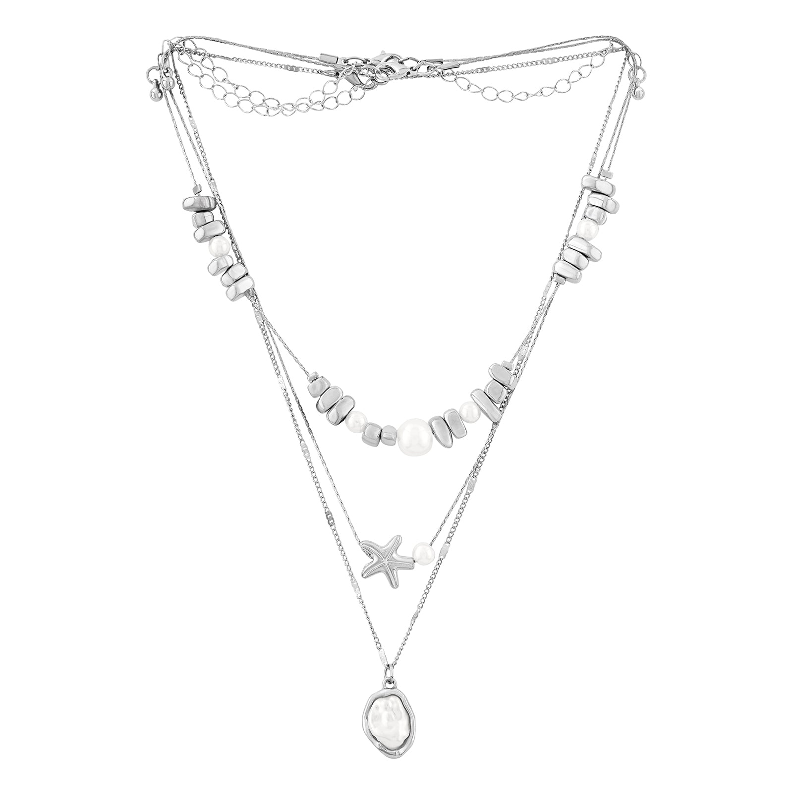Amaris Silver Layered Seashells Necklace