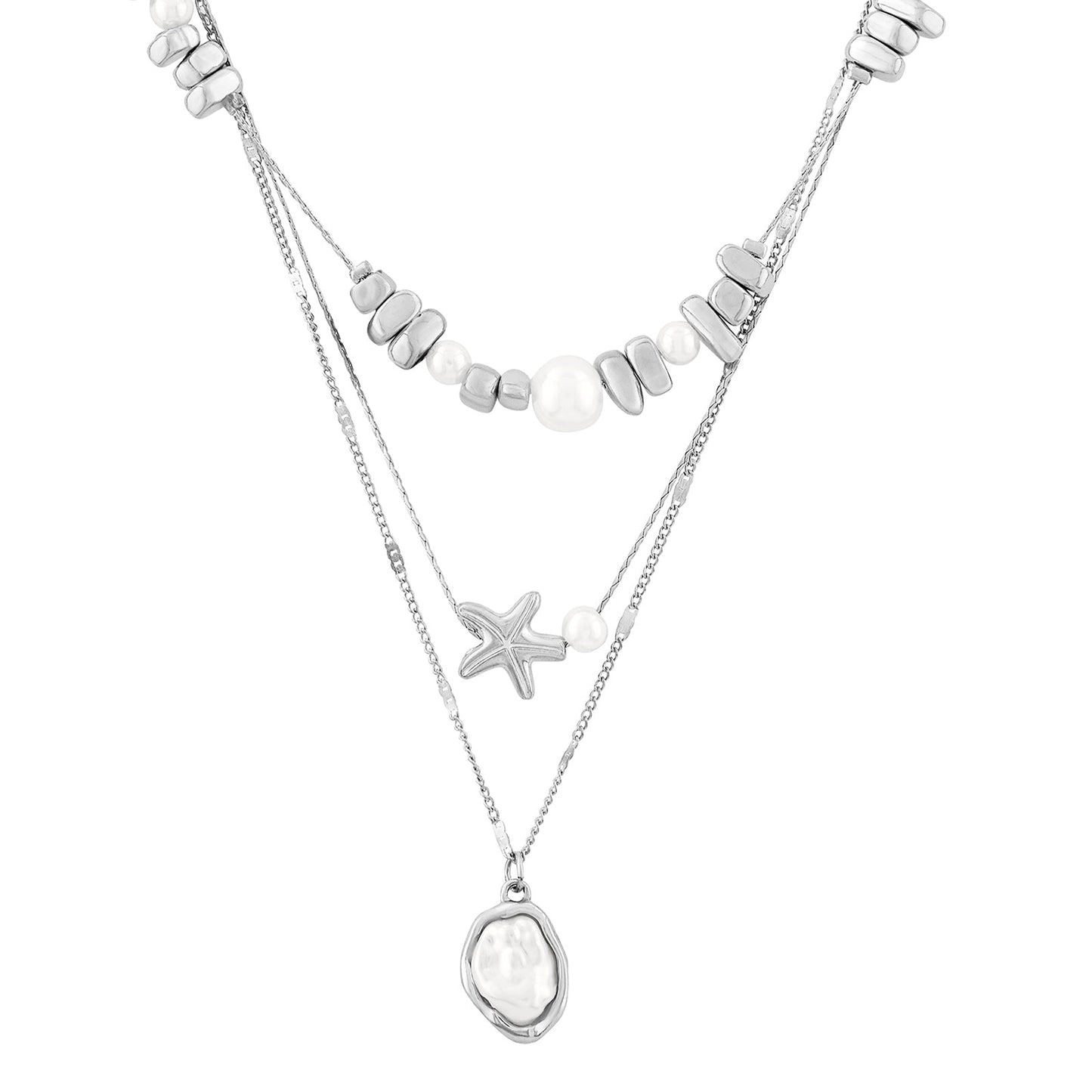 Amaris Silver Layered Seashells Necklace
