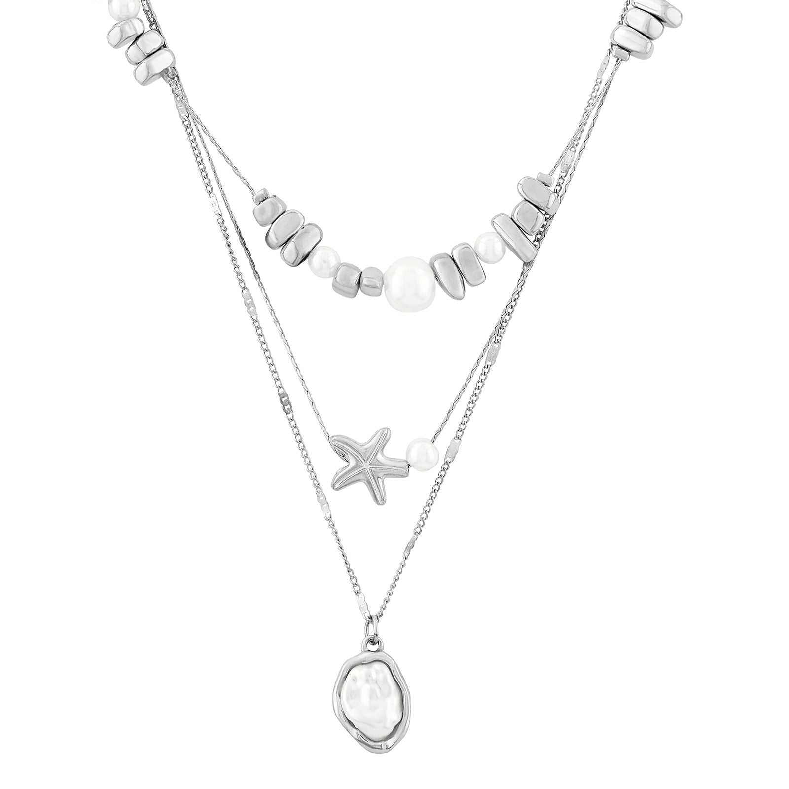 Amaris Silver Layered Seashells Necklace