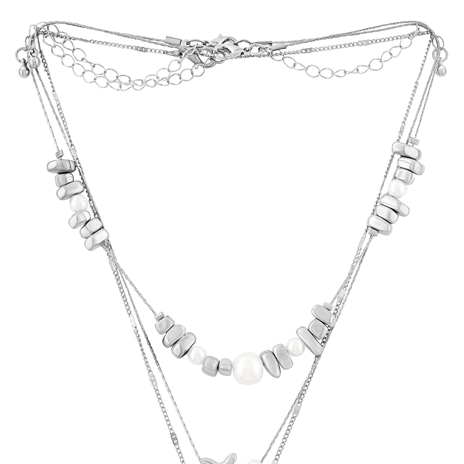 Amaris Silver Layered Seashells Necklace