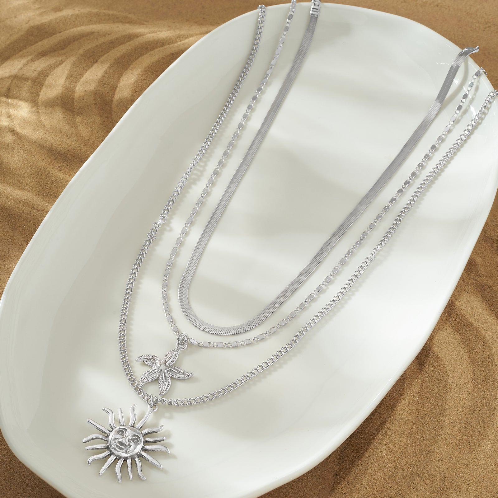 Tayra Silver Triple Layered Necklace