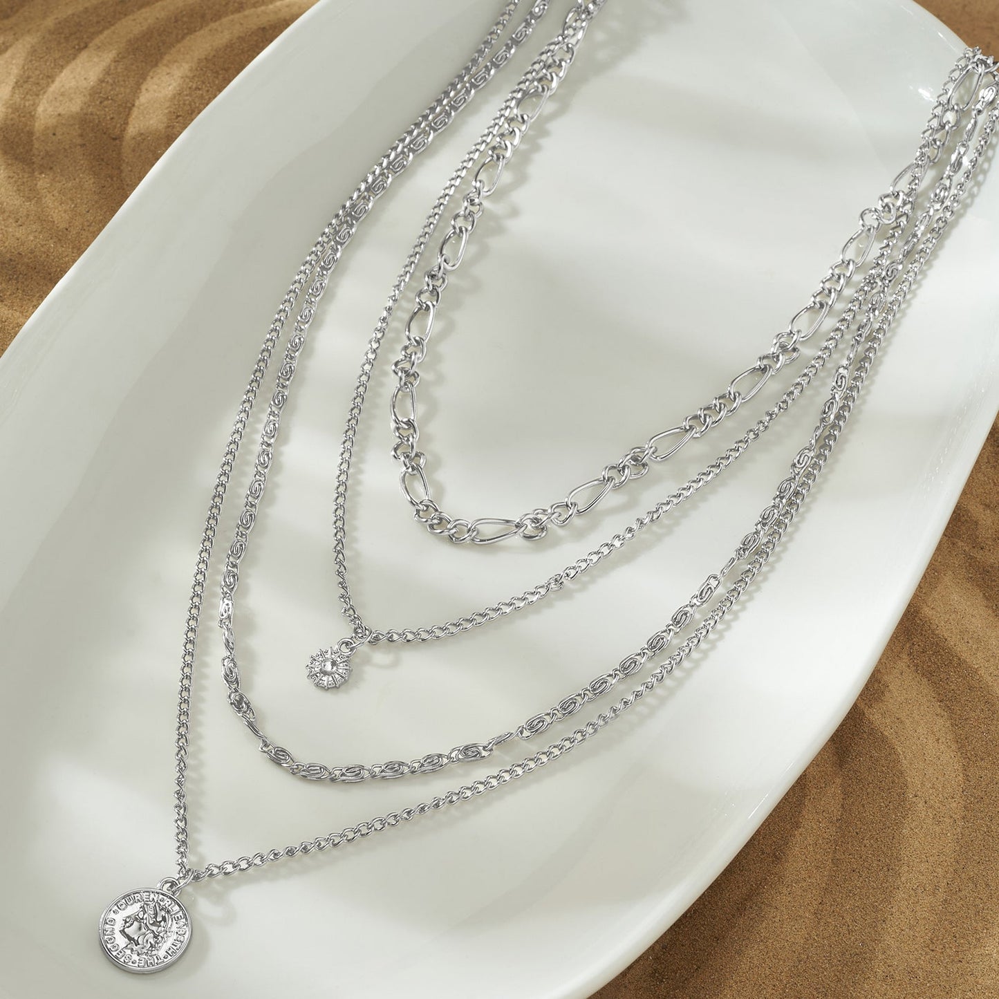 Joveline Layered Silver Seashells Necklace