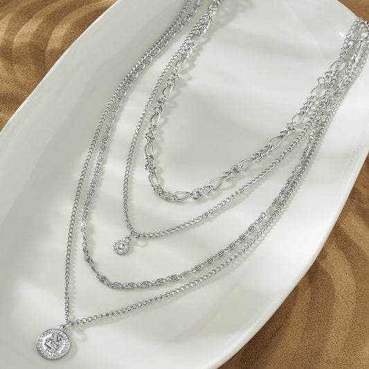 Joveline Layered Silver Seashells Necklace