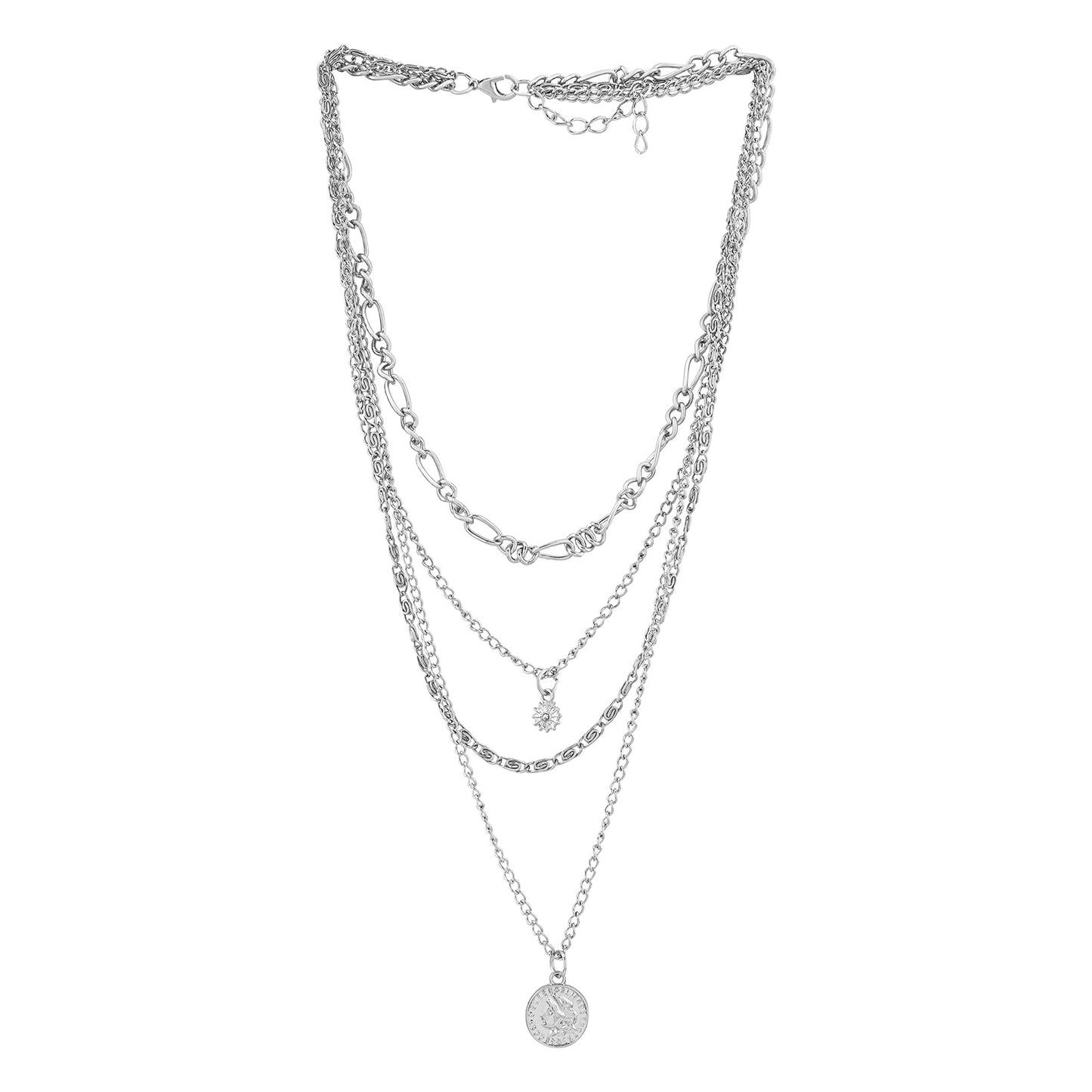 Joveline Layered Silver Seashells Necklace