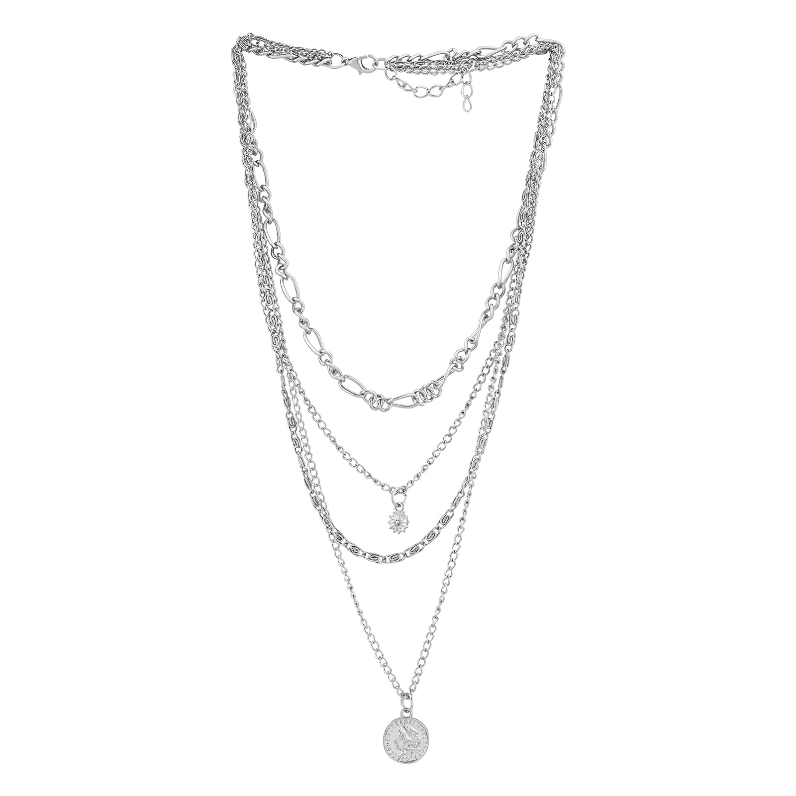 Joveline Layered Silver Seashells Necklace