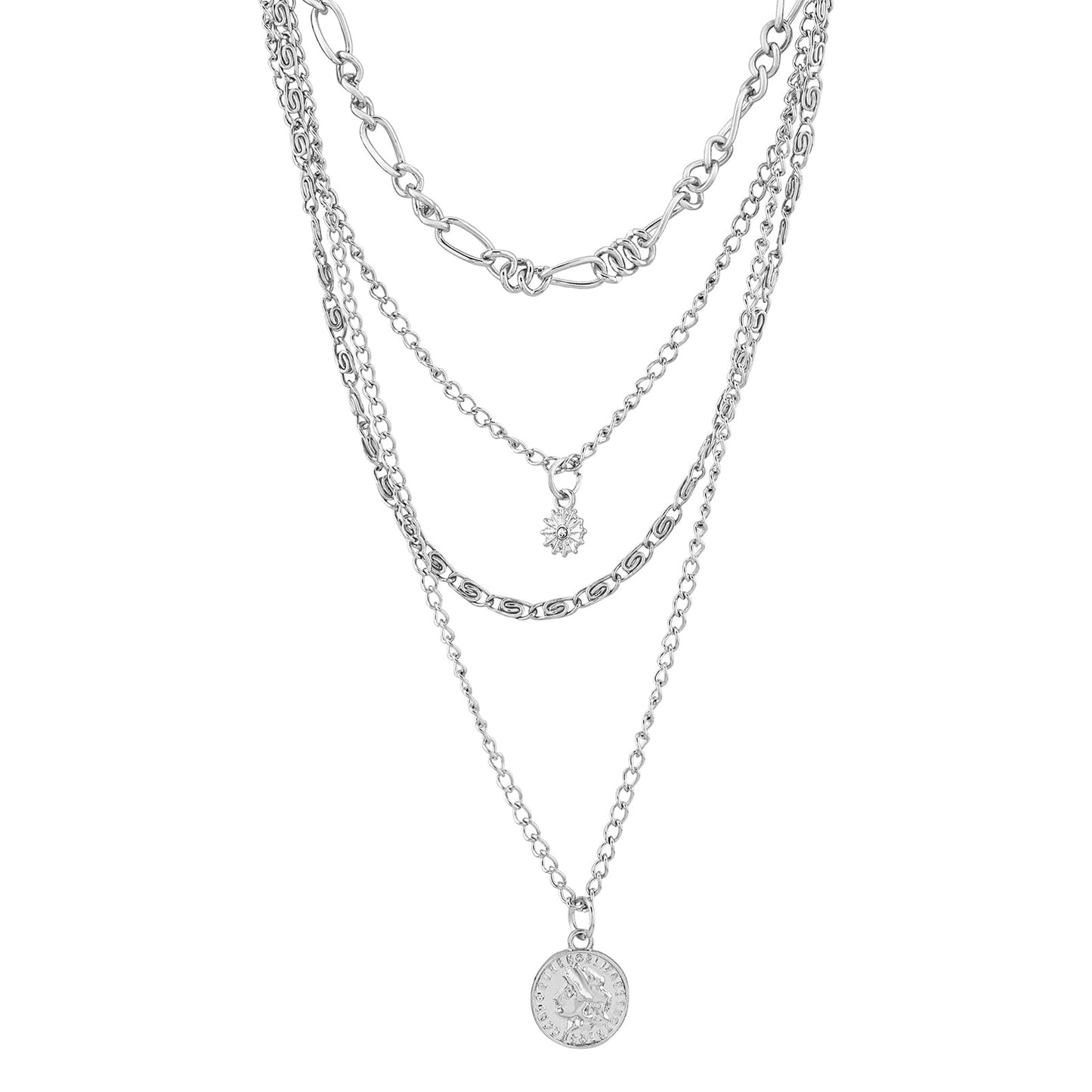 Joveline Layered Silver Seashells Necklace