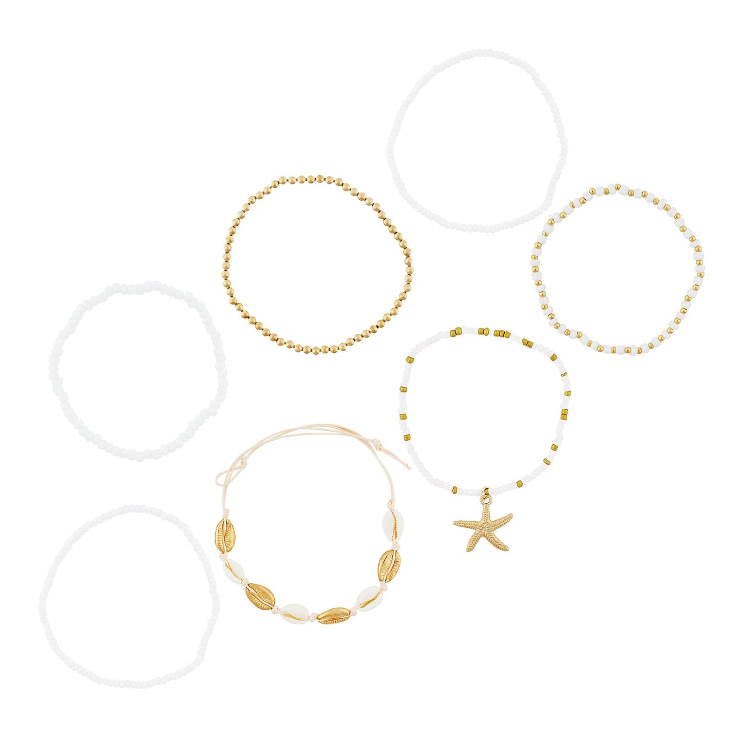 Kiva Gold and White Seashells Layered Bracelet
