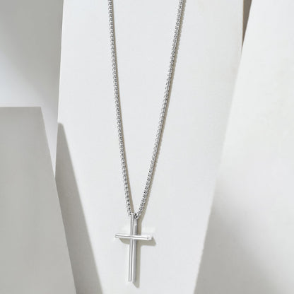 Silver Faith Cross Men's Necklace