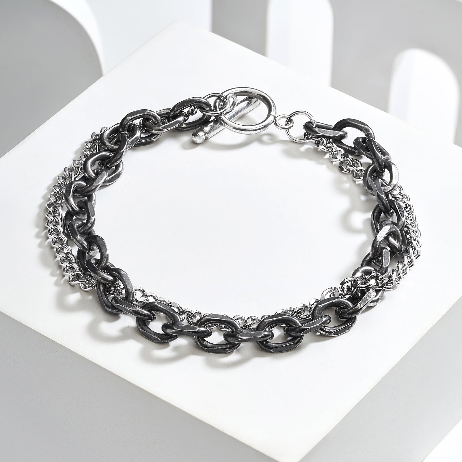 Togglo Silver & Black Men's Bracelet